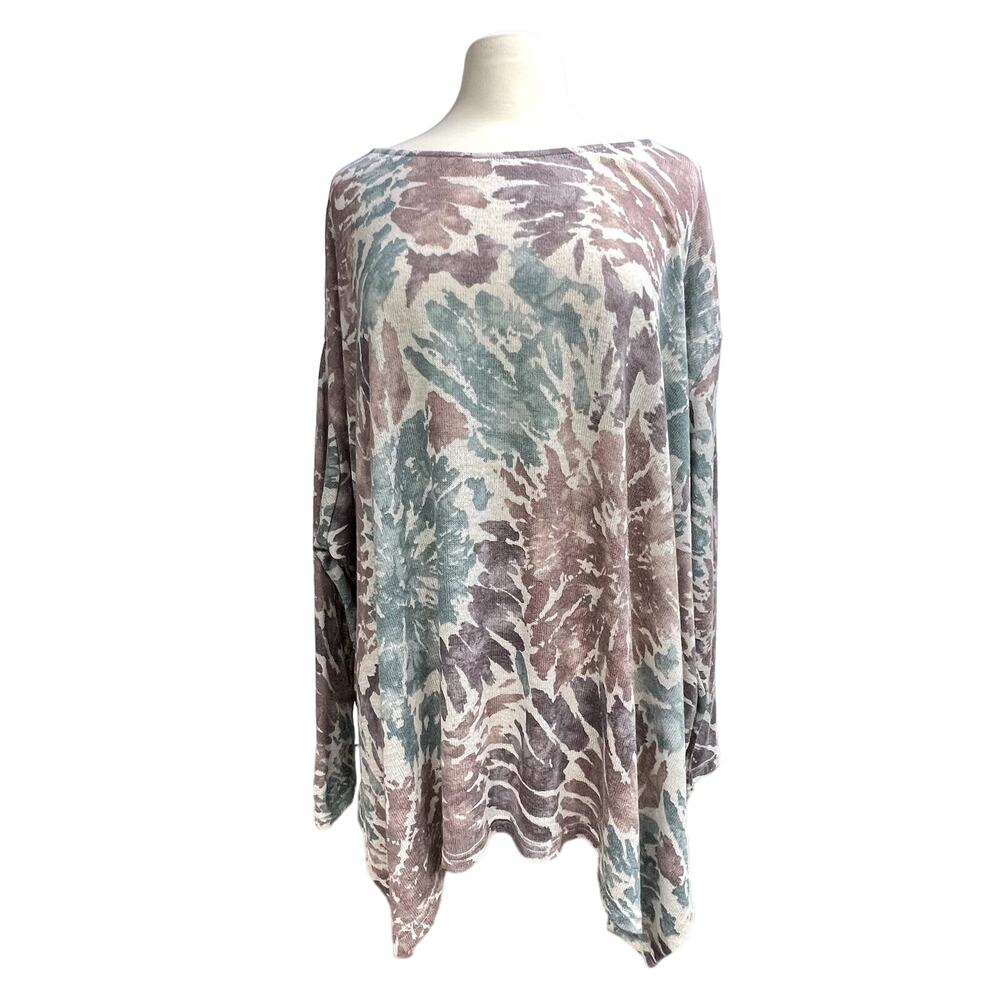 ODDY Long Sleeve Starburst Tie Dye Sharkbite Hem Tunic Top Multi Womens 2XL 3XL